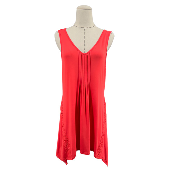 Cupio Womens Dark Pink V Neck Sleeveless Pleated Front Lace Dress Size Large - Picture 1 of 12